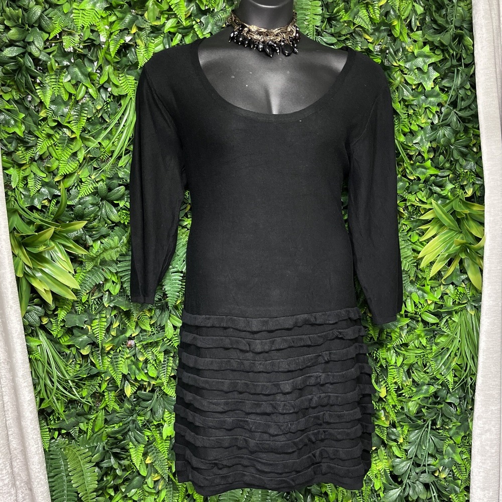 ISABELLA RODRIGUEZ Dress Women XL Black Sheath Knit Round Neck Ruffle 2094 - Picture 3 of 8